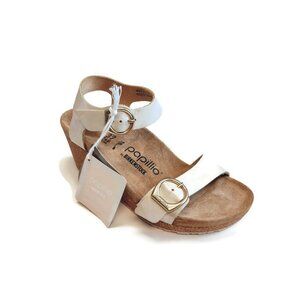 Papillio By Birkenstock Soley Leather Wedge Sandals Sz 6 Metallic Silver Narrow